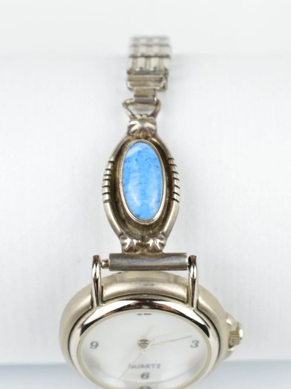 Vintage Womens Quartz Watch Silver Tone Southwestern Style Faux Turquoise Works!